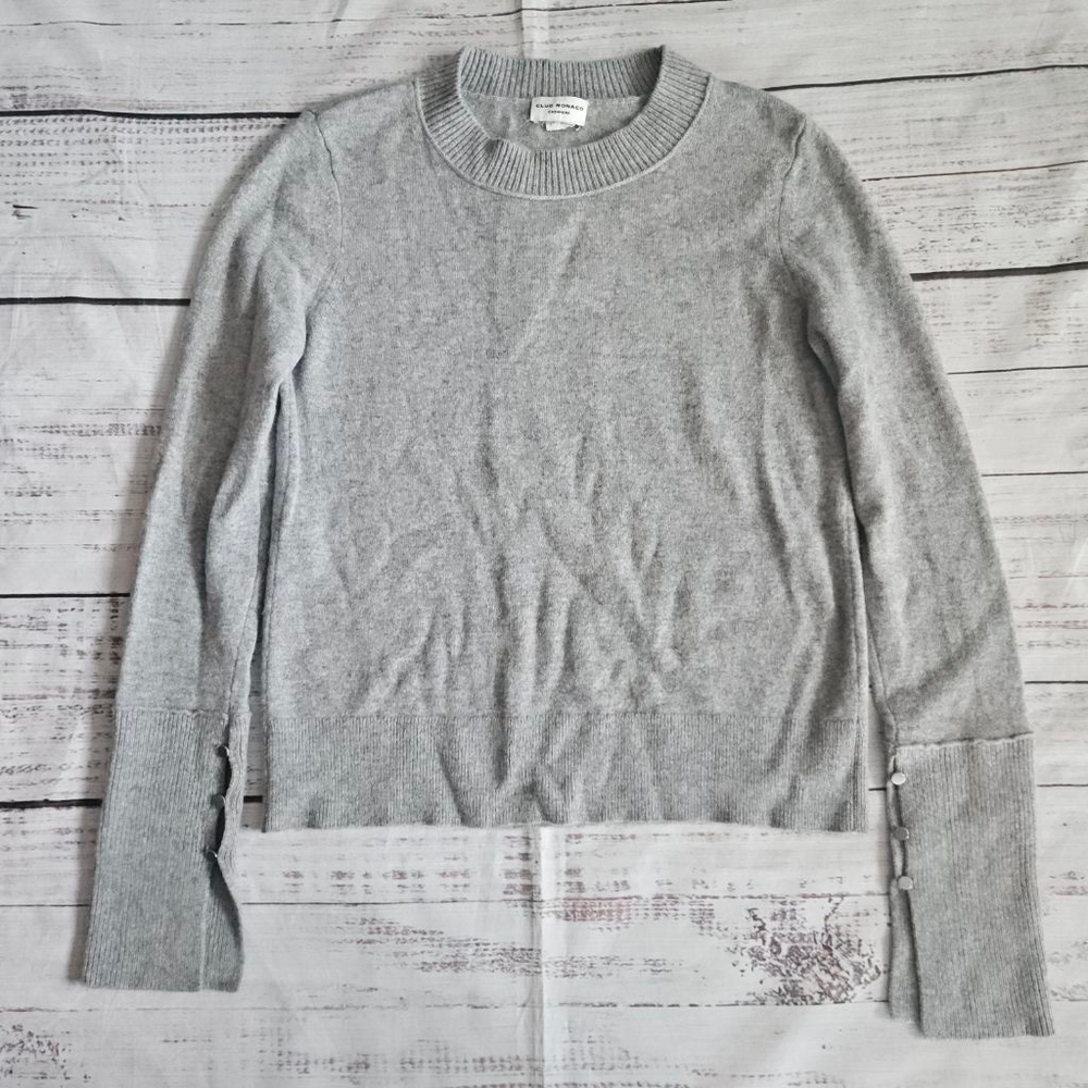 Club Monaco Cashmere Light Gray Crewneck Sweater Minimalist Clean Girl Small